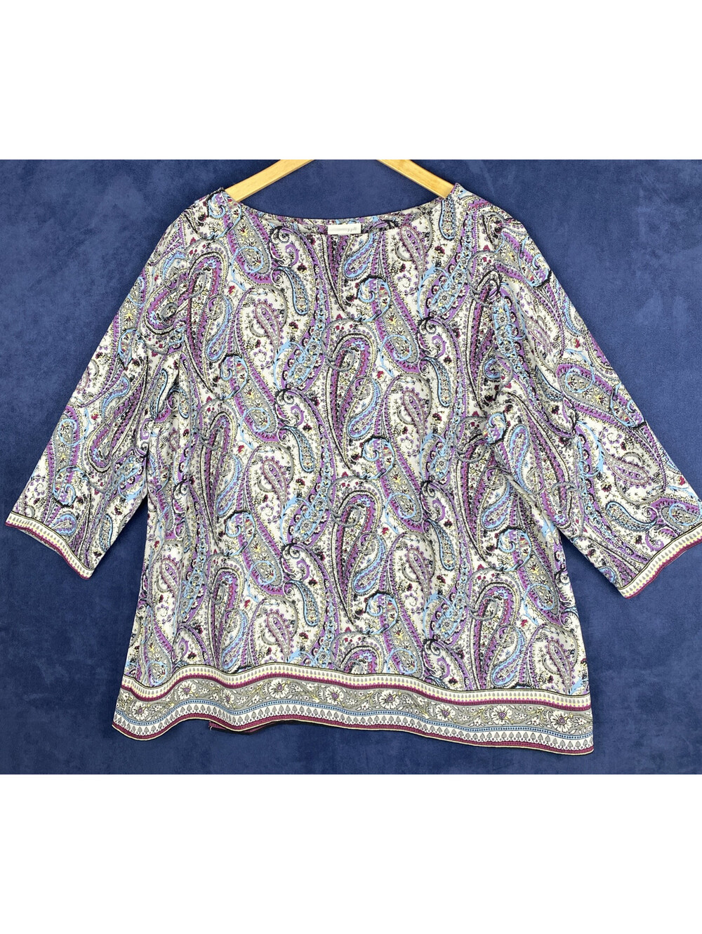 J. Jill Adara Violet Paisley Wrapped Back 3/4 Sleeve Top Blouse Sz 2XL Lagenlook